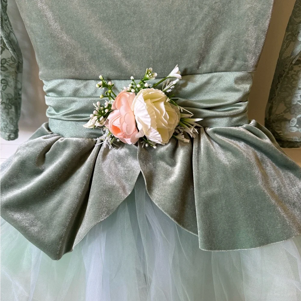 Weissman Green Ballet Tutu Costume MC Floral Lace Velour Recital Dance Dress